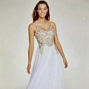 Say Yes To The Prom Embroidered Lace-Up Gown - Gold Beaded Bodice - Size 13